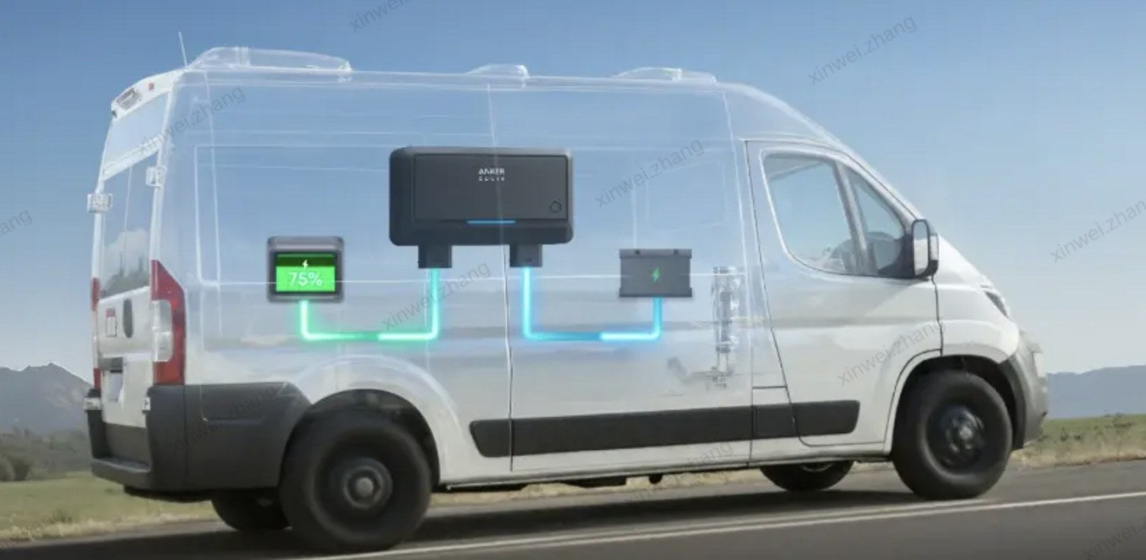 Solar and car input together in a camper van