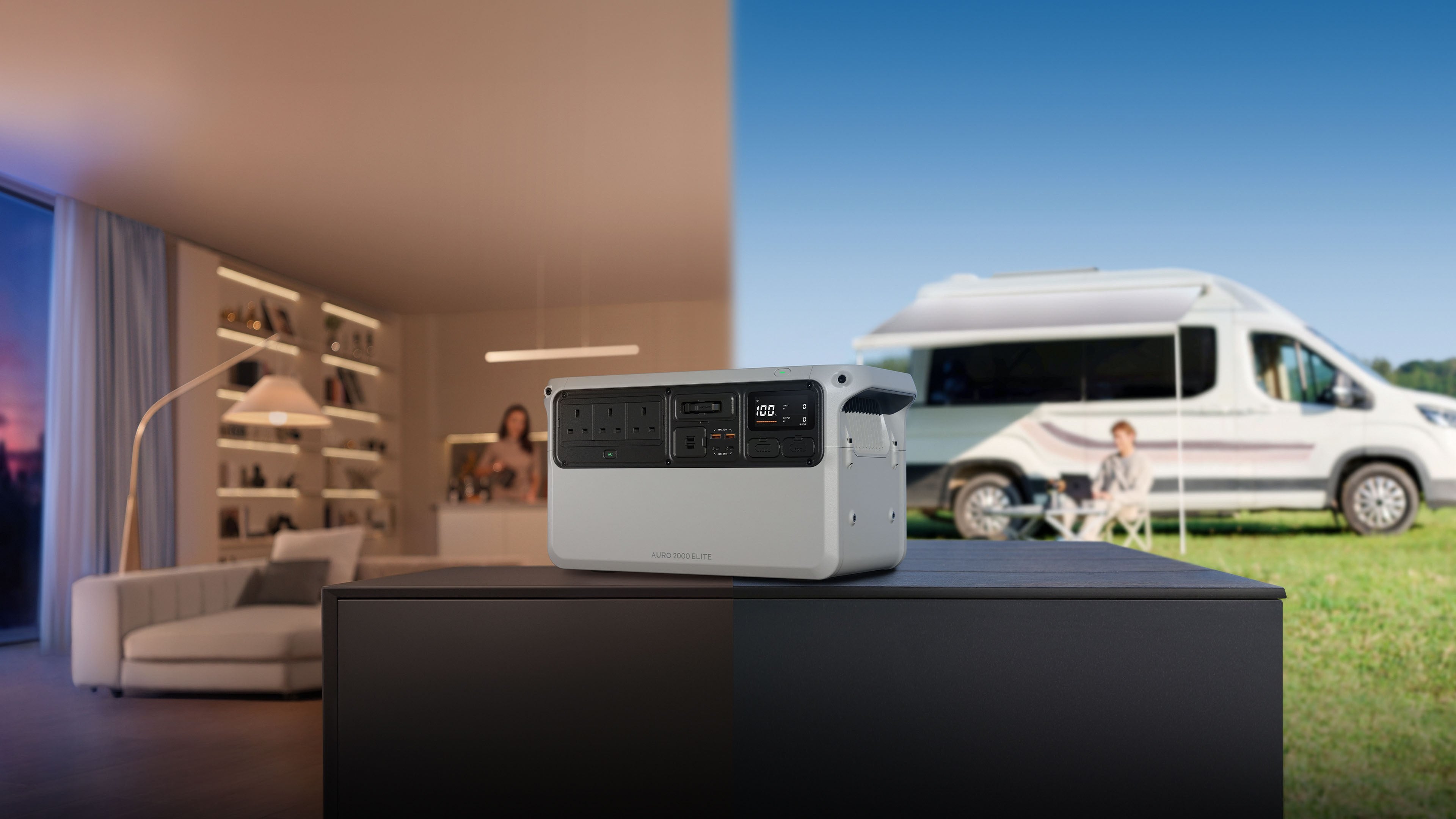 The Auro 2000 Elite between a living room and a camper van